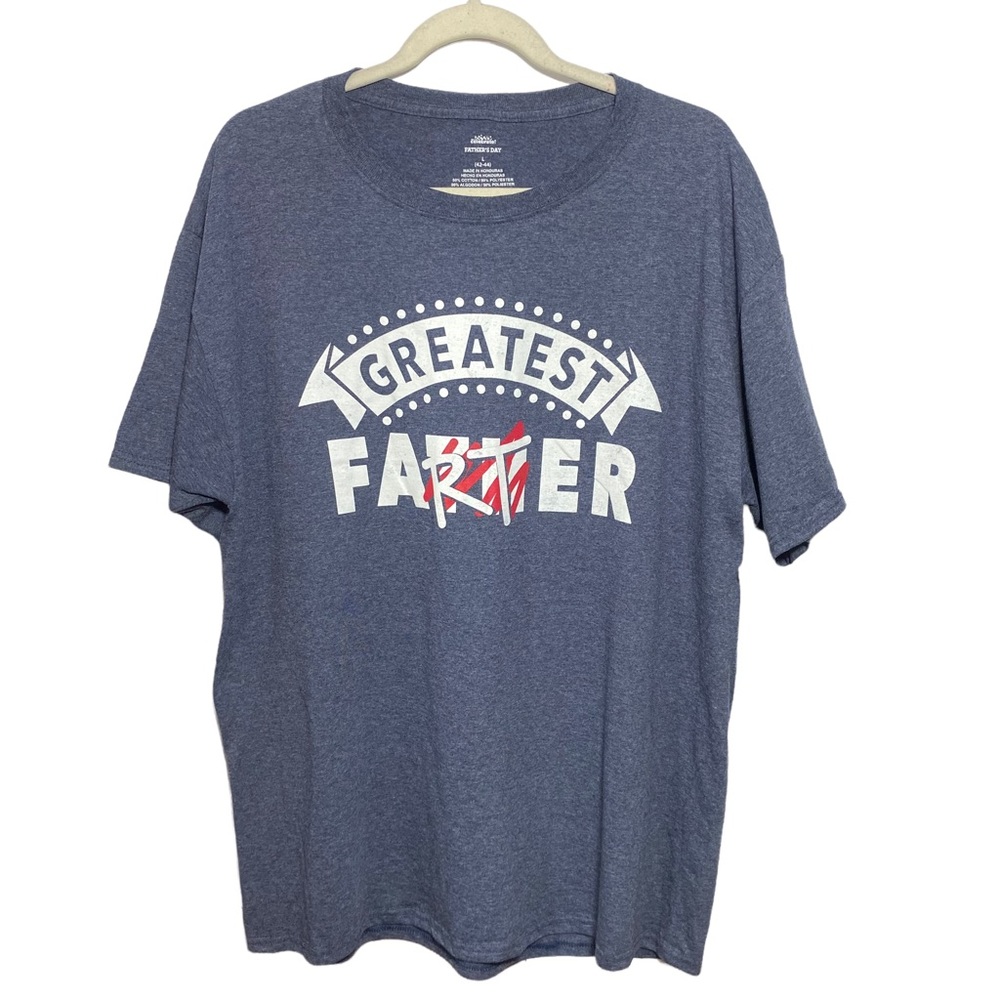 Fathers Day Greatest Farter T-shirt  Blue L 42-44 Celebrate Grey Banner Funny